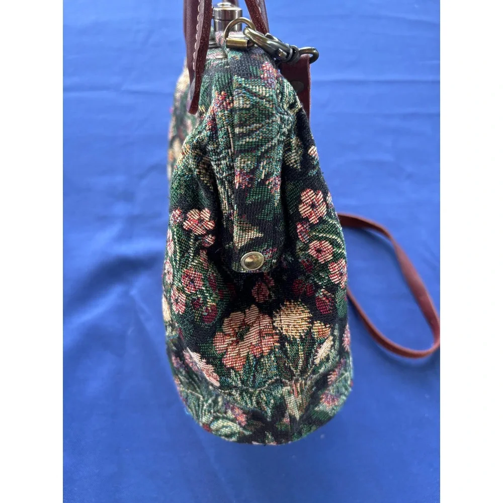 The Carpetbagger Floral Tapestry Doctor Bag Leather Handle Crossbody Handbag